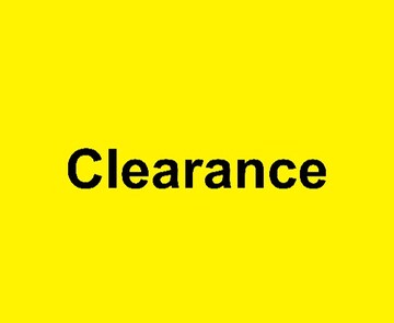 the word Clearance in black letters on yellow background